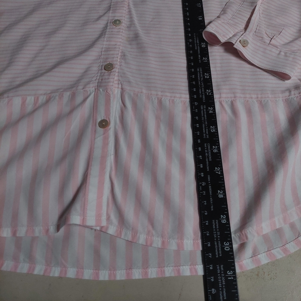 J Jill Pink White Stripped Tunic Top Button Down Light Silky Long Sleeve Size L - Picture 6 of 10